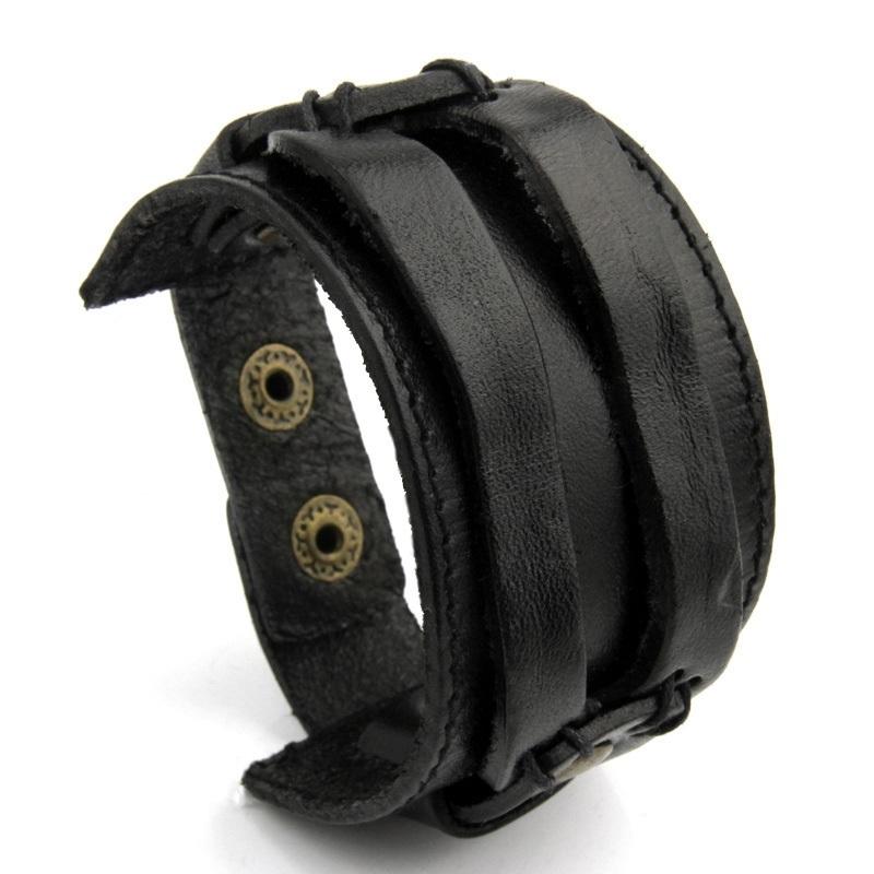 Leather Cuff Double Wide Bracelet