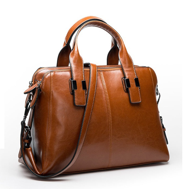 Oil Leather Tote with Strap