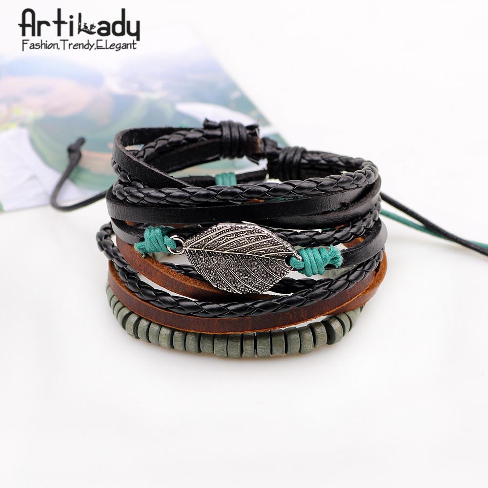 Layered Handmade Leather Braclet (3pc)