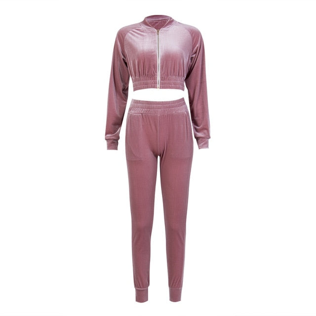 Velour Tracksuit with Cropped Jacket