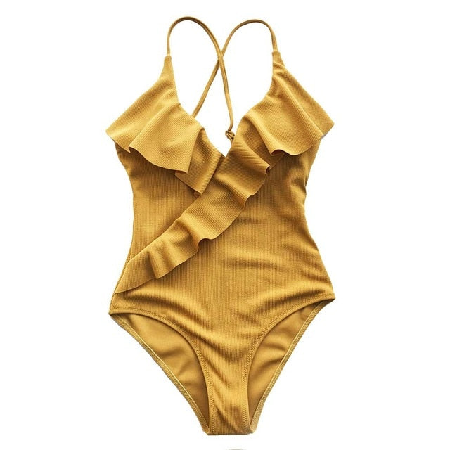 Happy Ending Yellow Ruffled Monokini