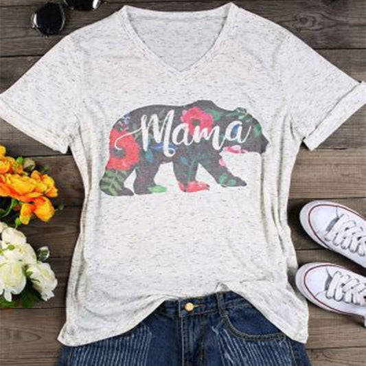 "I am Mama Bear" Harajuku V-neck T-Shirt