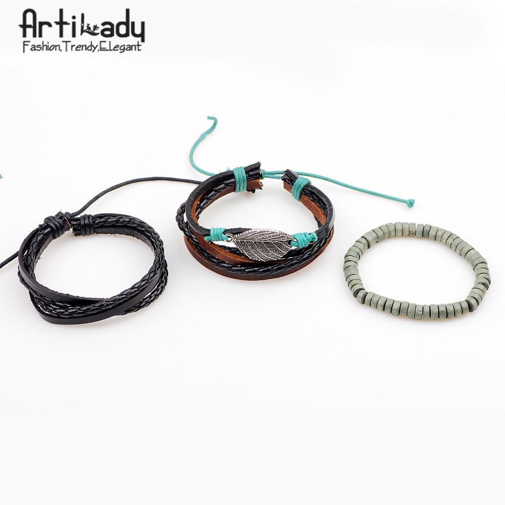 Layered Handmade Leather Braclet (3pc)