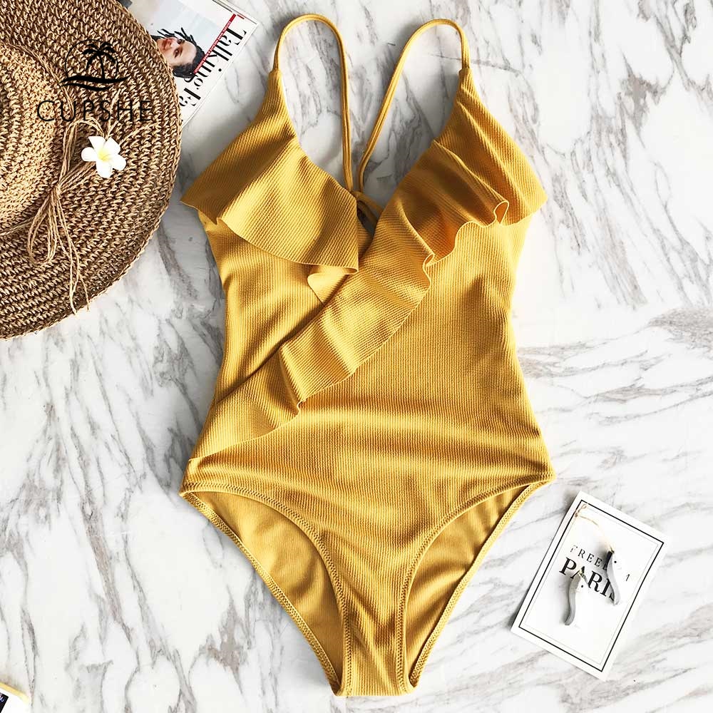 Happy Ending Yellow Ruffled Monokini