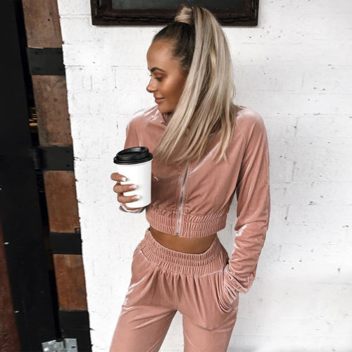 Velour Tracksuit with Cropped Jacket