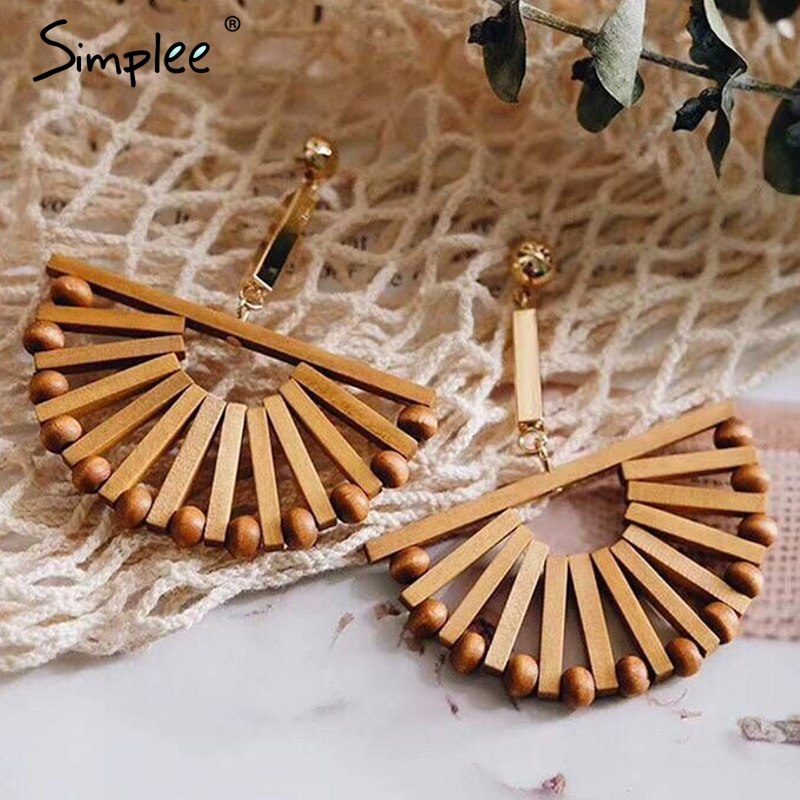 Boho Wooden Semicircle Drop Earrings