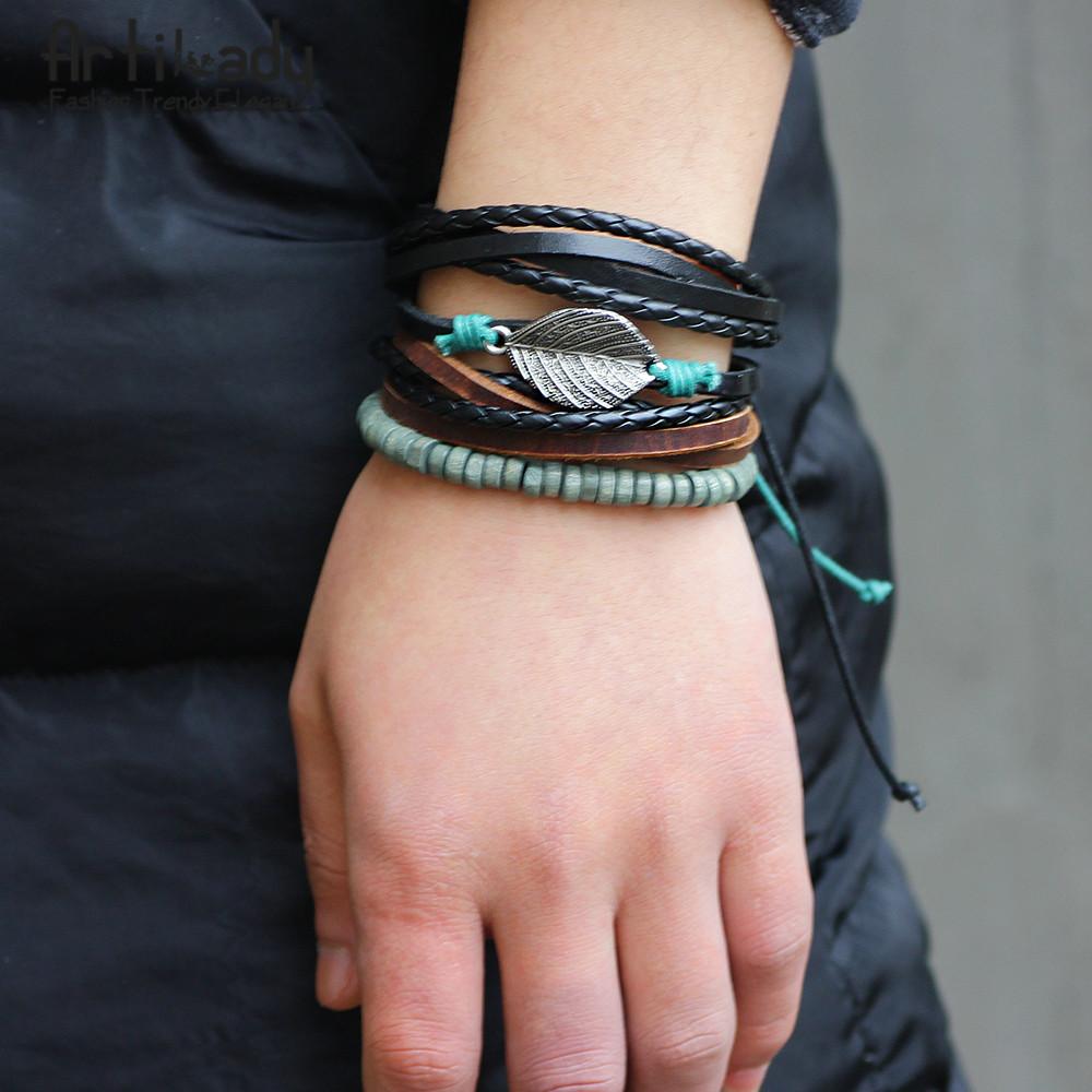 Layered Handmade Leather Braclet (3pc)