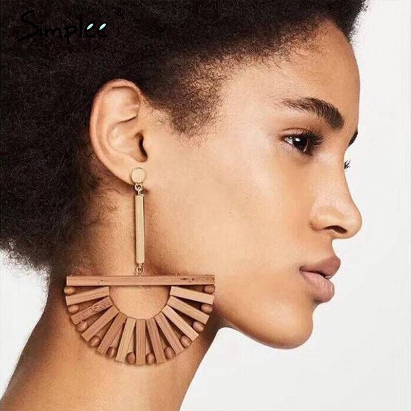 Boho Wooden Semicircle Drop Earrings