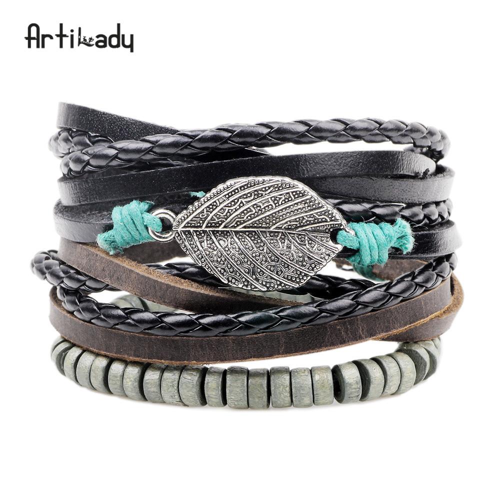 Layered Handmade Leather Braclet (3pc)