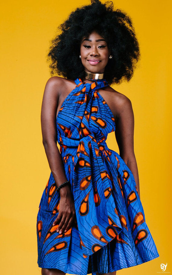 Robe Africaine Blue Printed African Dress