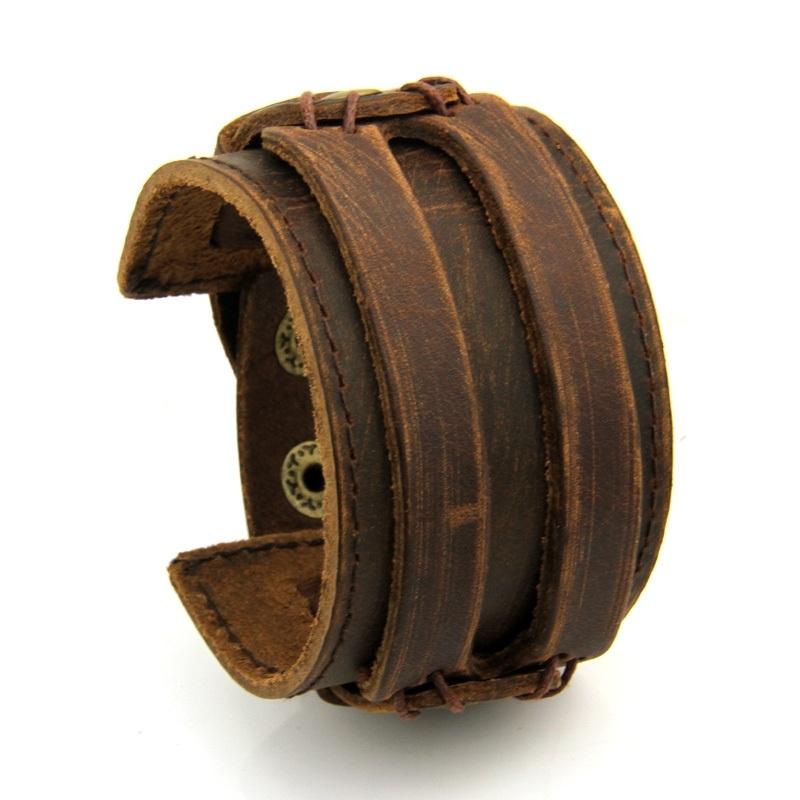 Leather Cuff Double Wide Bracelet