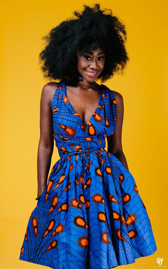 Robe Africaine Blue Printed African Dress