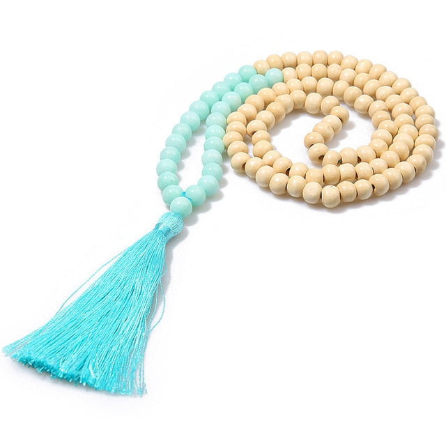 Boho Tribal Handmade Tassel Wood Necklace