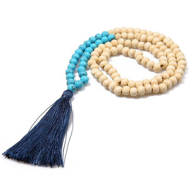 Boho Tribal Handmade Tassel Wood Necklace