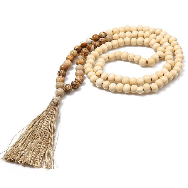 Boho Tribal Handmade Tassel Wood Necklace