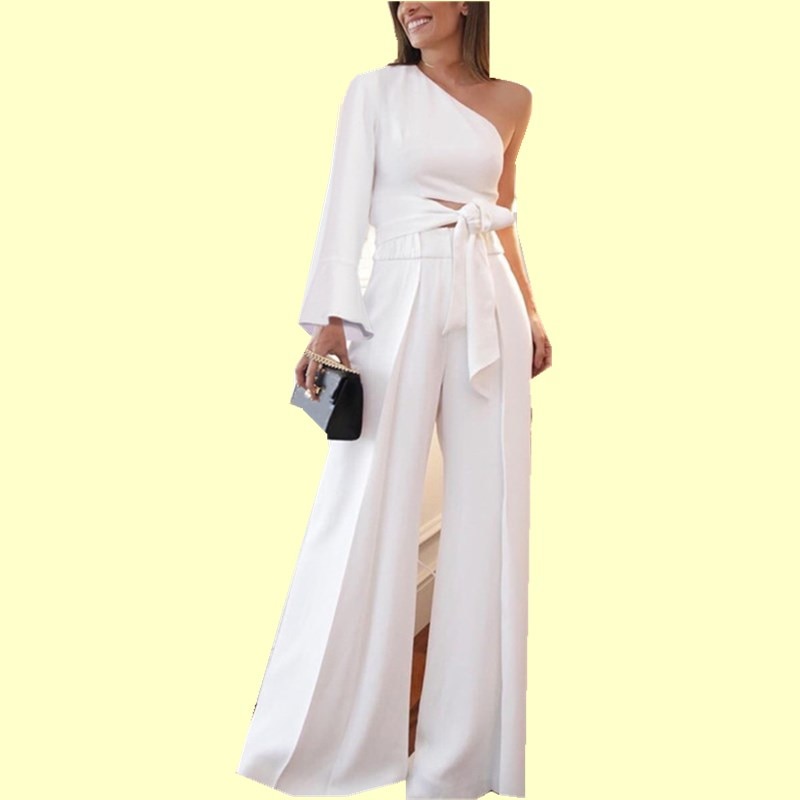 White High Waist Wide Leg Jumpsuit