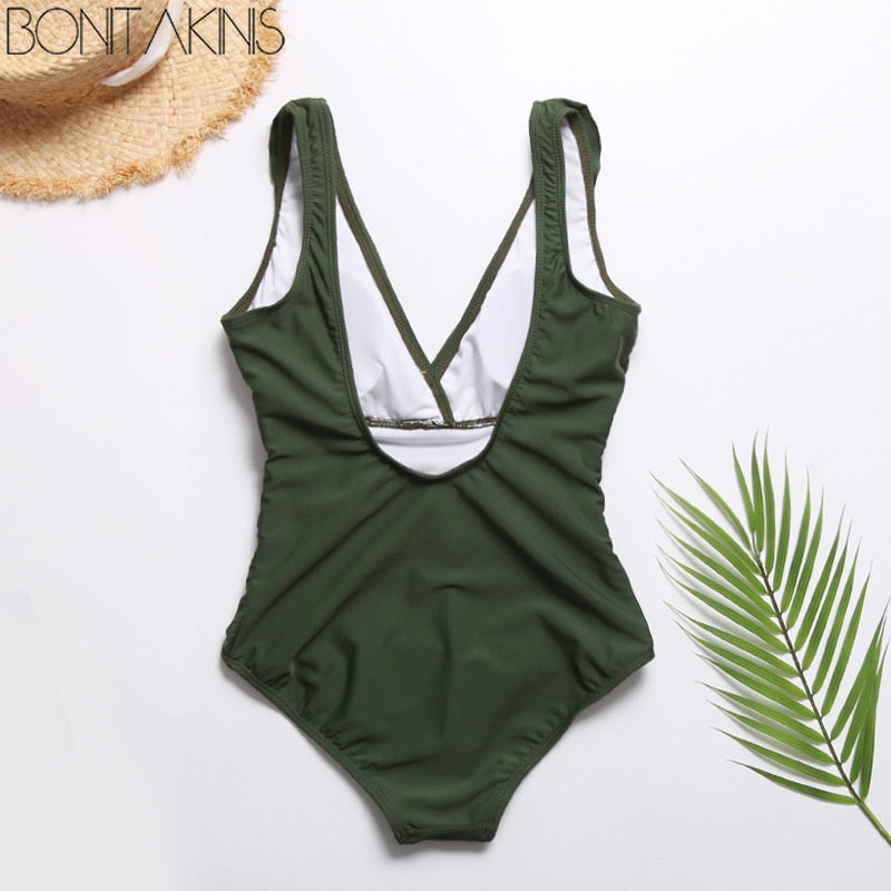 Army Green Ruffled Monokini