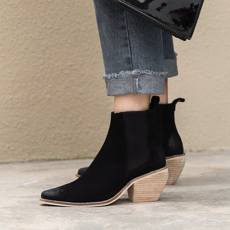 Destressed Leather Ankle Boots