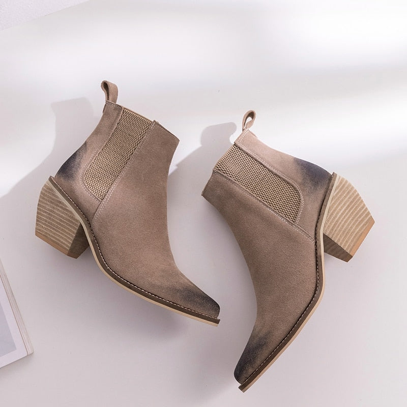 Destressed Leather Ankle Boots