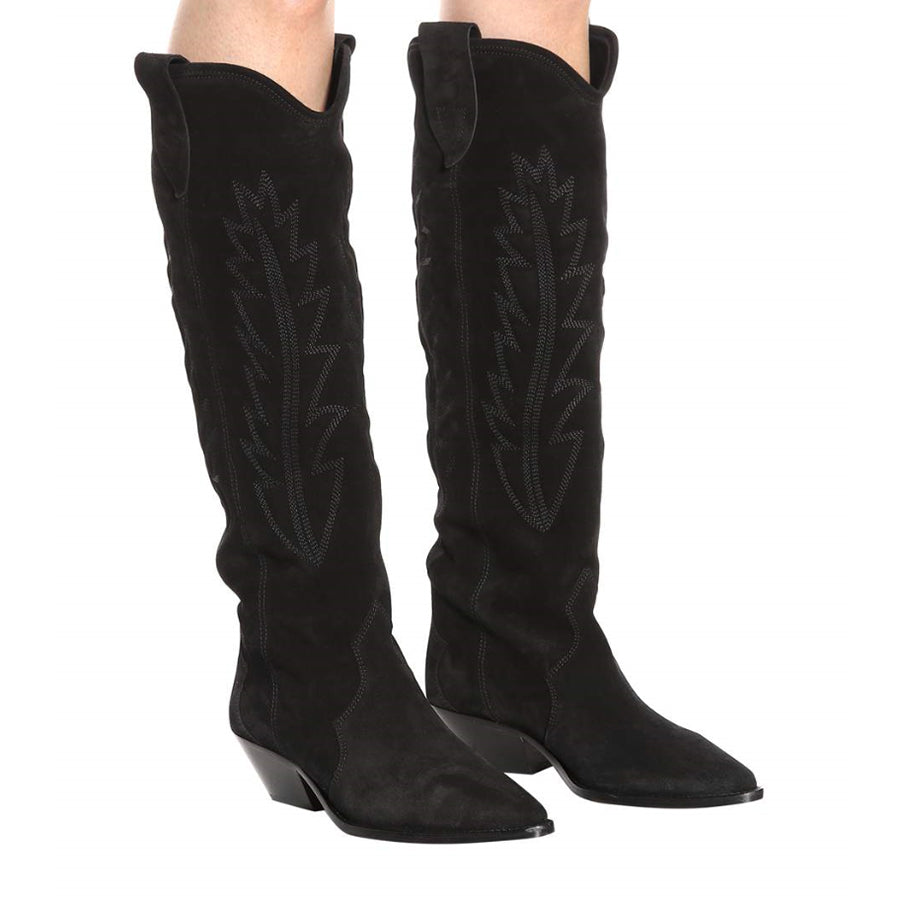 Western Suede Embroidered Knee High Boots