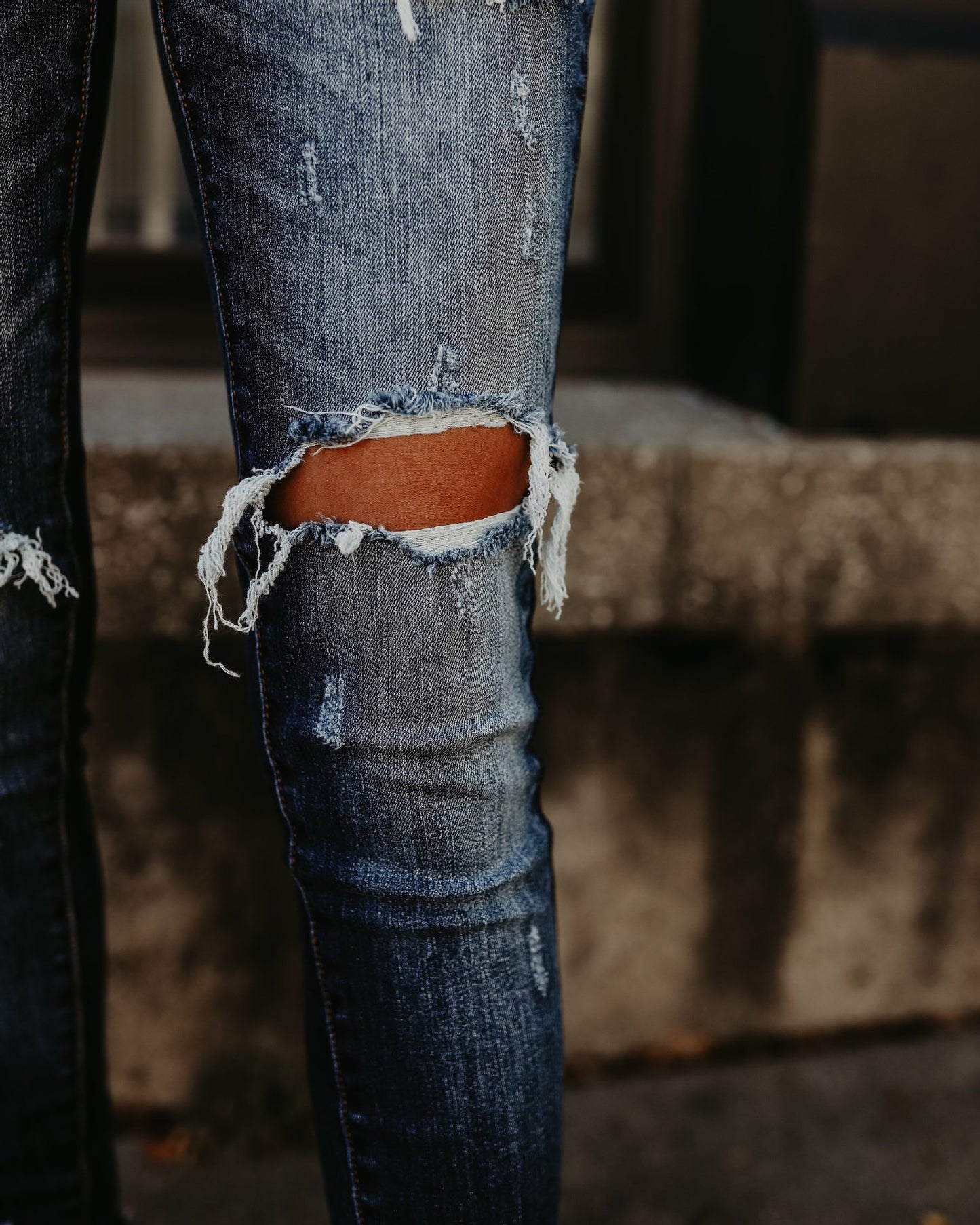 Dark Bleached Distressed Slim Jeans