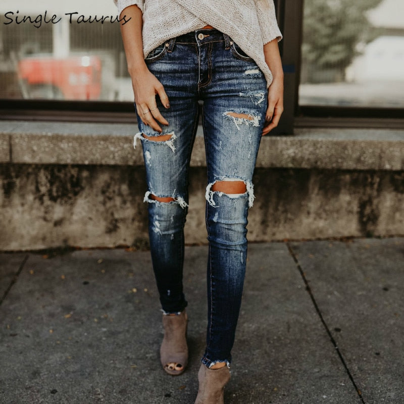 Dark Bleached Distressed Slim Jeans