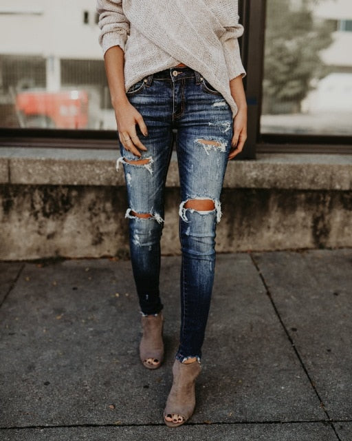 Dark Bleached Distressed Slim Jeans