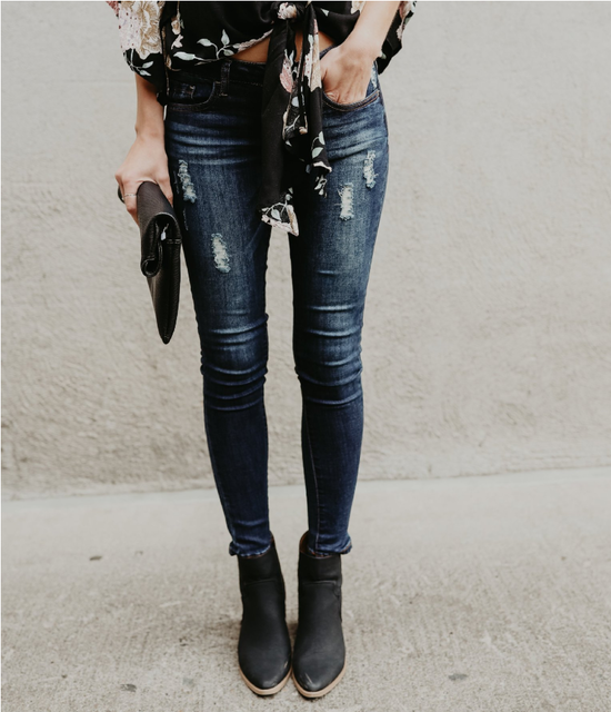 Dark Bleached Distressed Slim Jeans