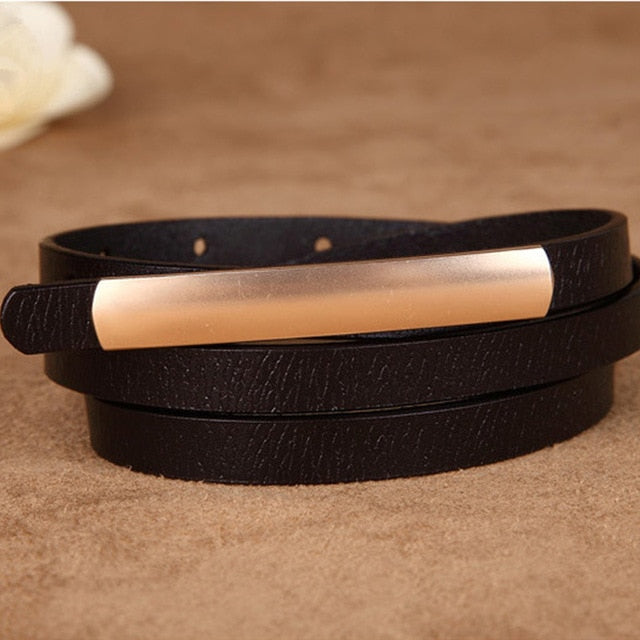 Skinny Gold Buckle Leather Belt