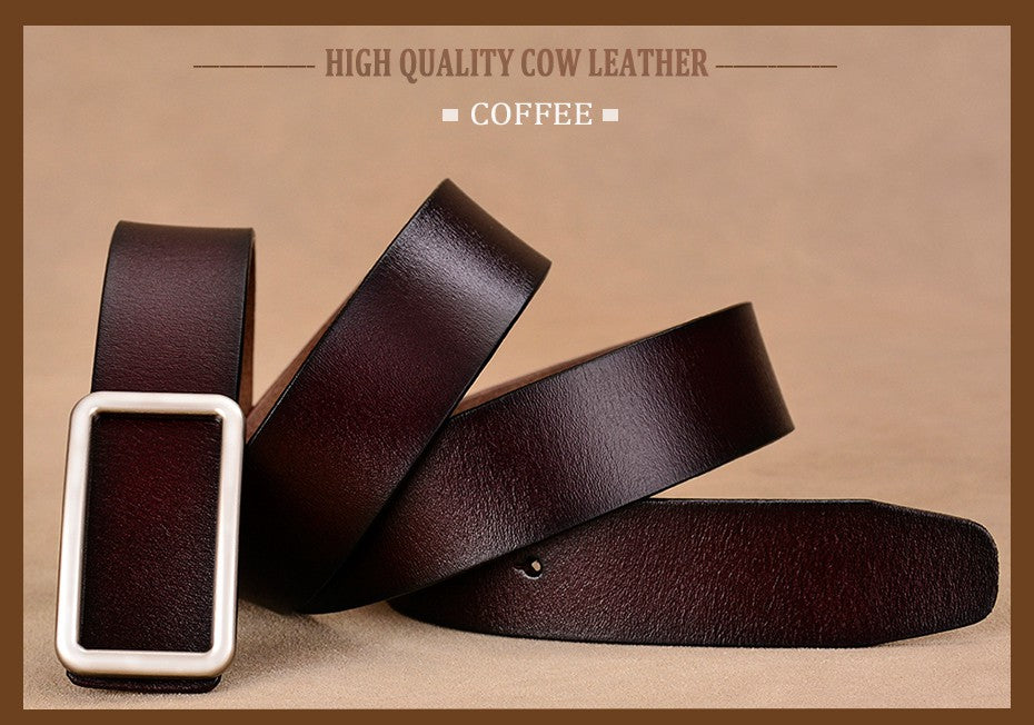 Leather Rectangular Gold Buckle Belt