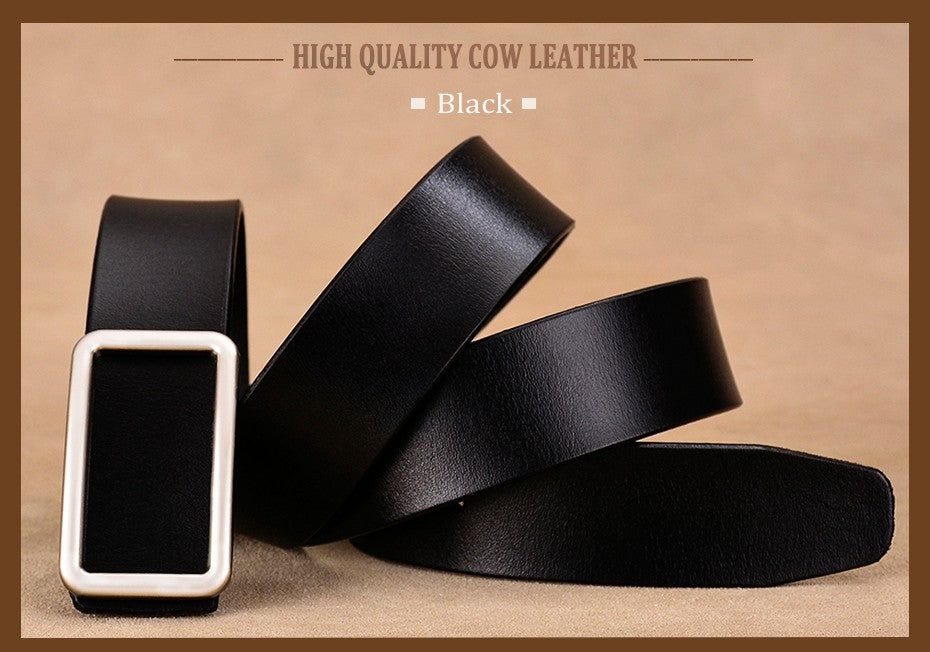 Leather Rectangular Gold Buckle Belt