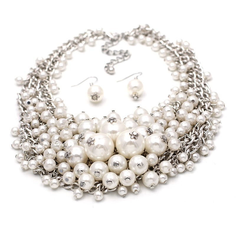 Pearl Choker Necklace and Earrings