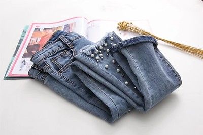 Distressed Pearled Pencil Jeans