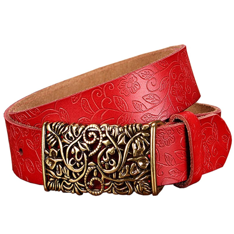 Vintage Floral Pin Buckle Wide Belt