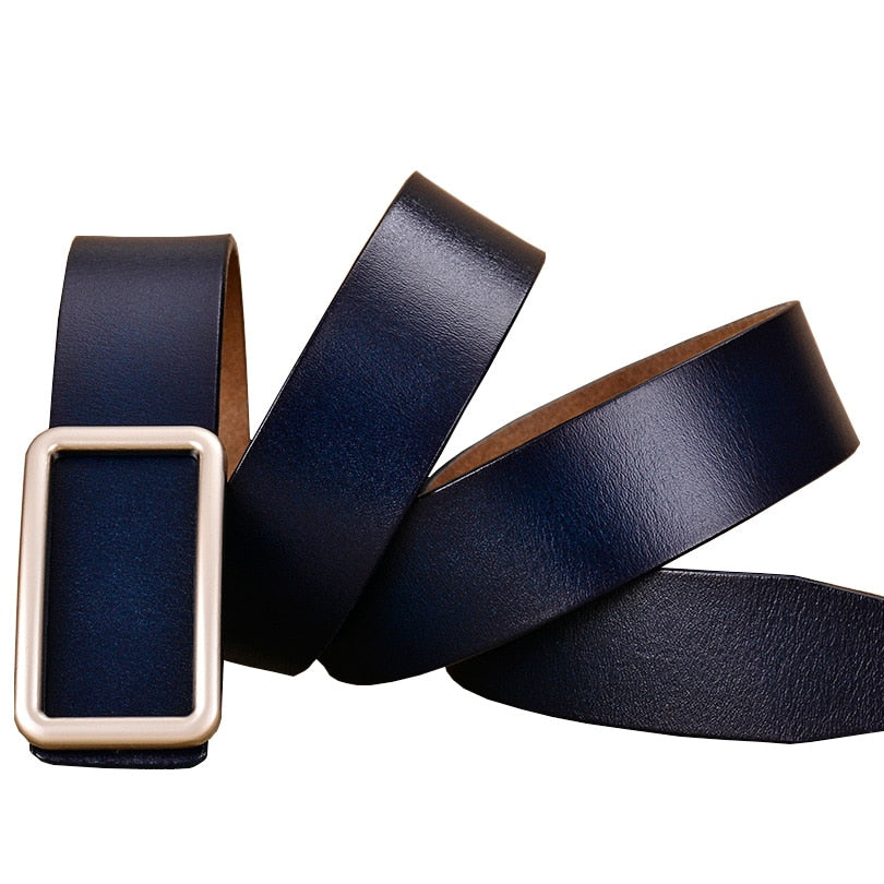 Leather Rectangular Gold Buckle Belt