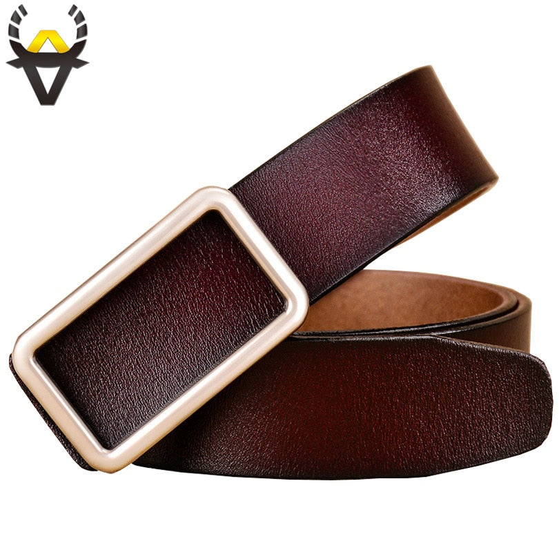 Leather Rectangular Gold Buckle Belt