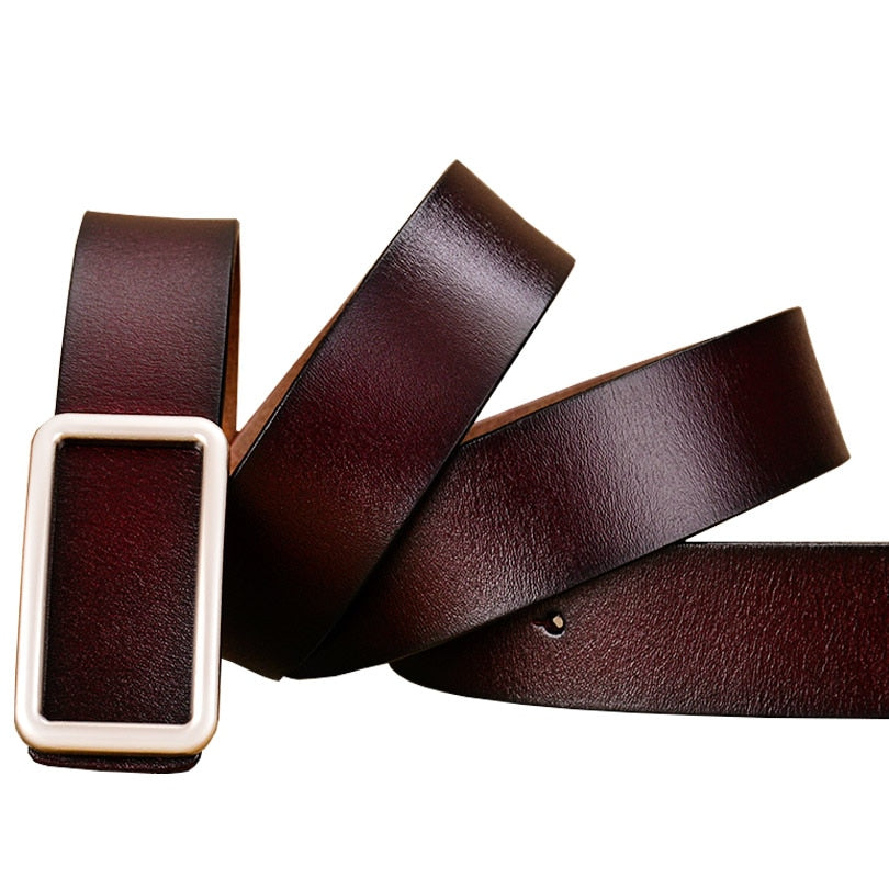 Leather Rectangular Gold Buckle Belt