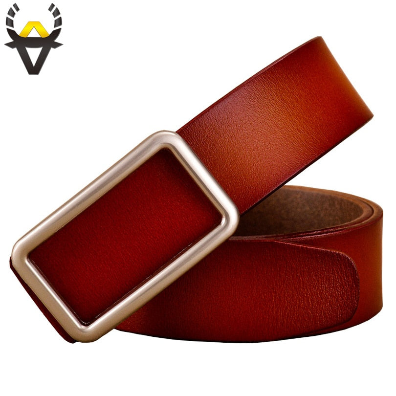 Leather Rectangular Gold Buckle Belt