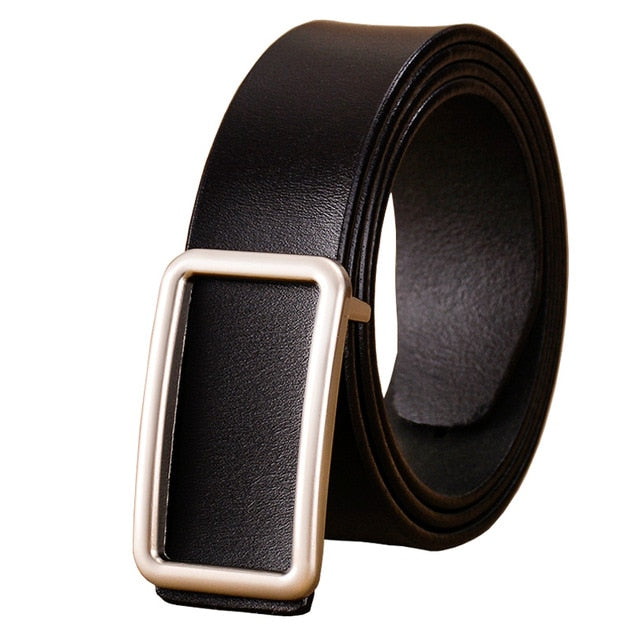 Leather Rectangular Gold Buckle Belt