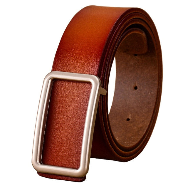 Leather Rectangular Gold Buckle Belt