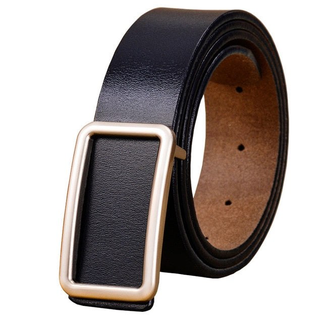 Leather Rectangular Gold Buckle Belt