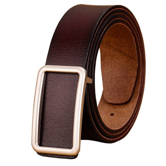 Leather Rectangular Gold Buckle Belt