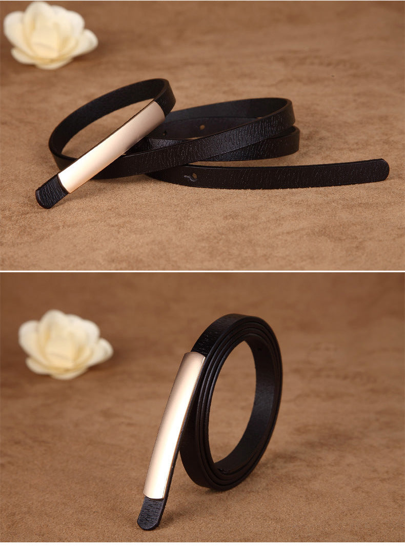 Skinny Gold Buckle Leather Belt