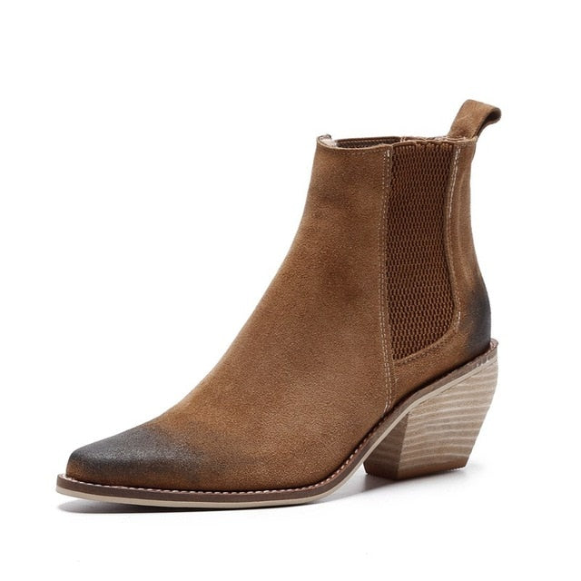 Destressed Leather Ankle Boots