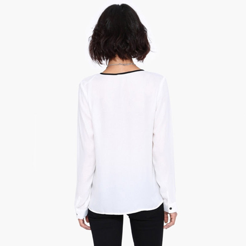 White Blouse with Black Trim  Long Sleeve Blouse