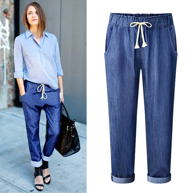 High Waist Relaxed Drawstring Denim