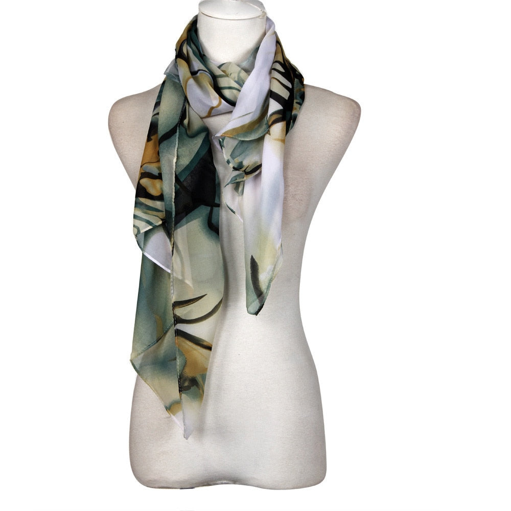 Green Print Chiffon Scarf