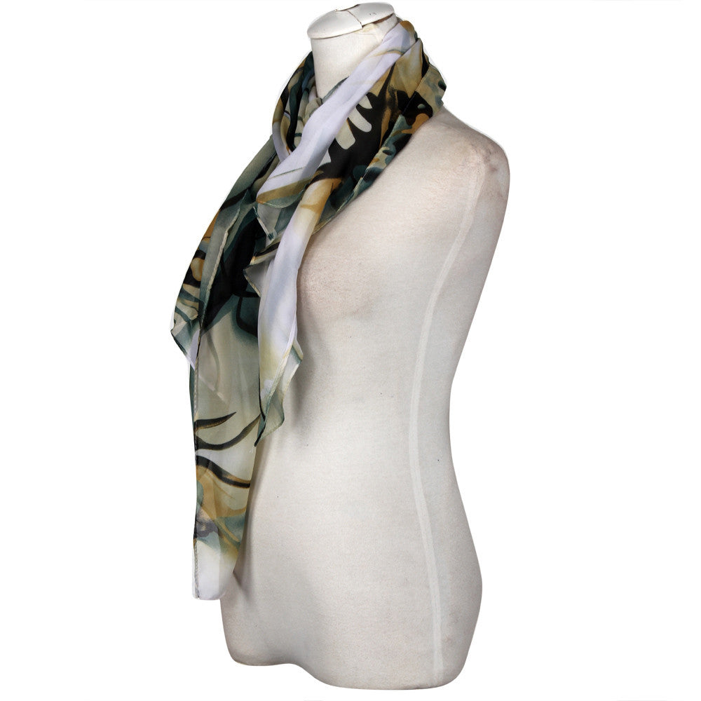 Green Print Chiffon Scarf