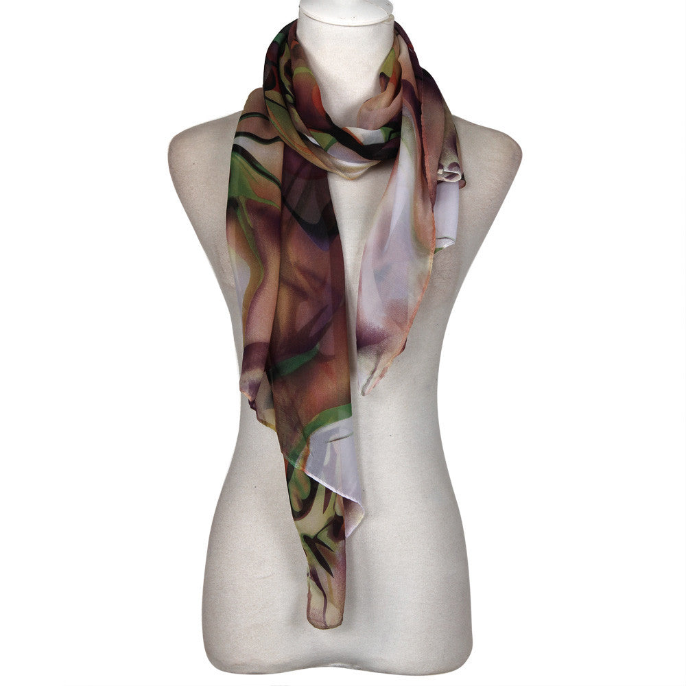 Green Print Chiffon Scarf