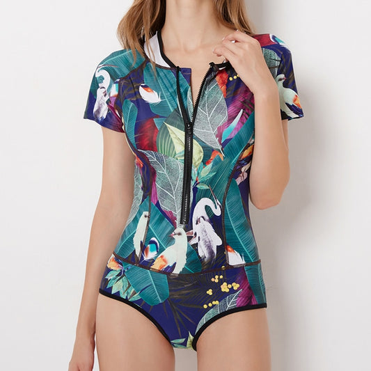 R-Printed Rashguard Tankini Swimsuit